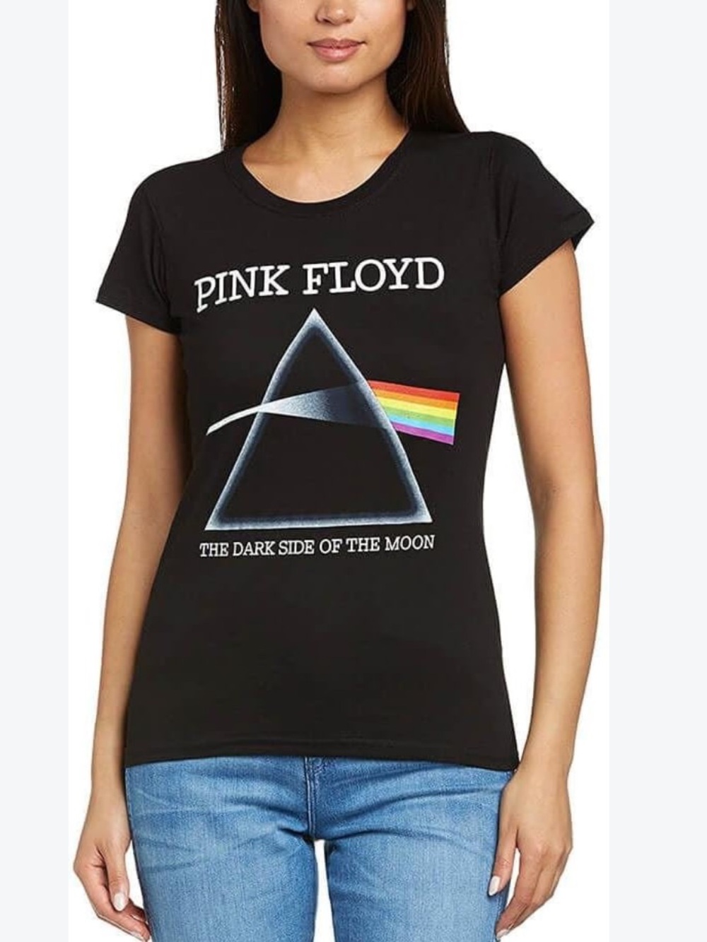 Pink Floyd Black Tee with Prism Rainbow Graphic